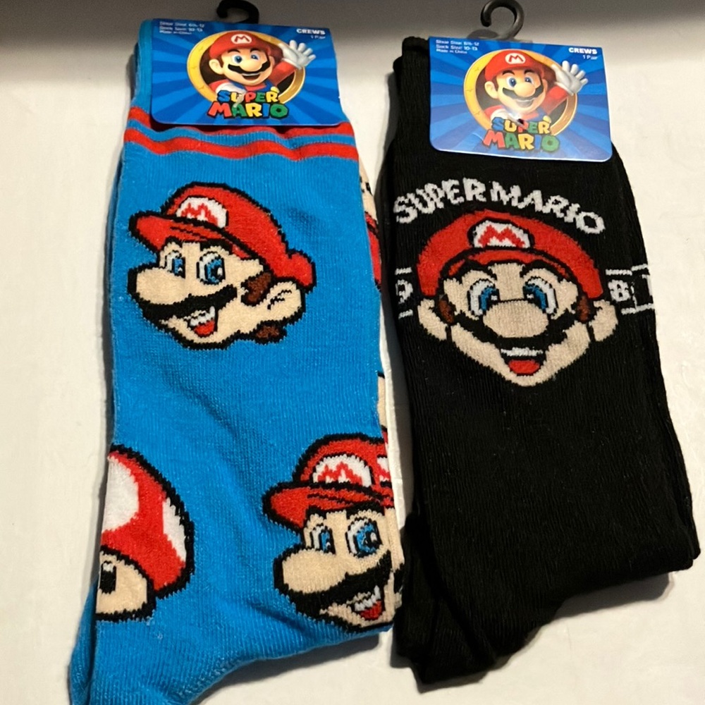 Nintendo Casual Socks Blue and Black Super Mario‎ Designs Set of 2 Pair